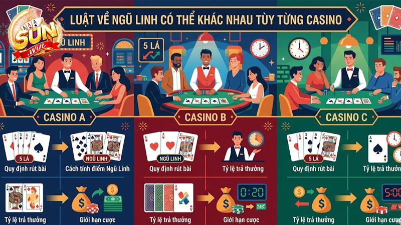 Luật về ngũ linh có thể khác nhau tùy từng casino
